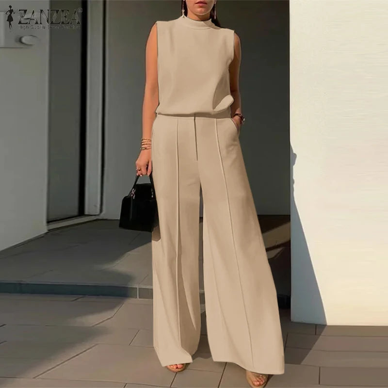 Elegant two-piece set, tank tops and wide-leg pants