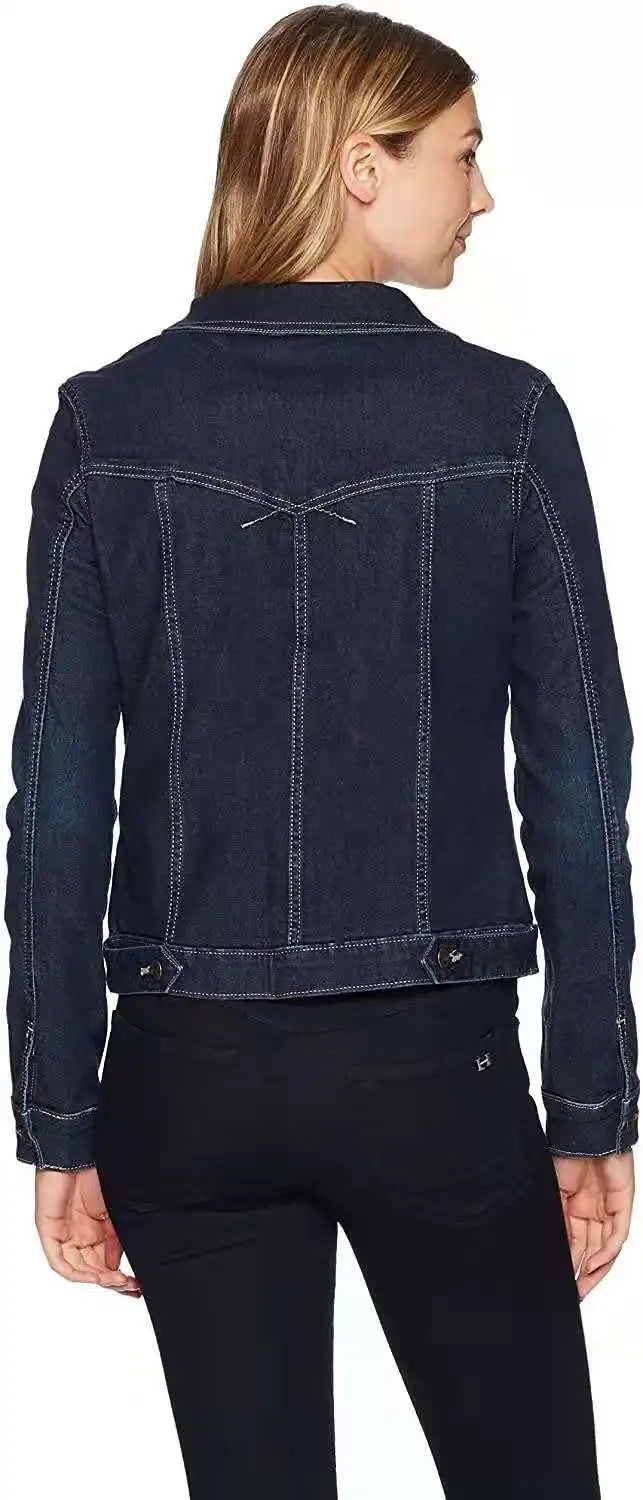Women Denim Coat Washed Long Sleeve Slim Fit Short Jacket Pockets Turn Down Collar Street Casual Female Outerwear
