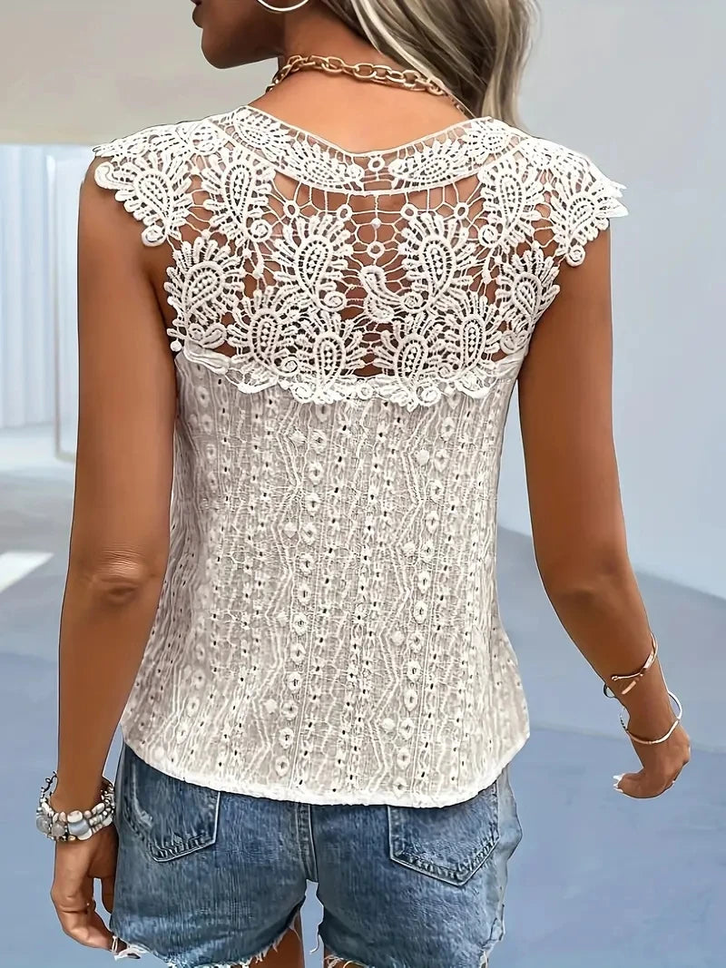 Elegant White Lace Blouse with Delicate Details | 2025 Women Spring and summer