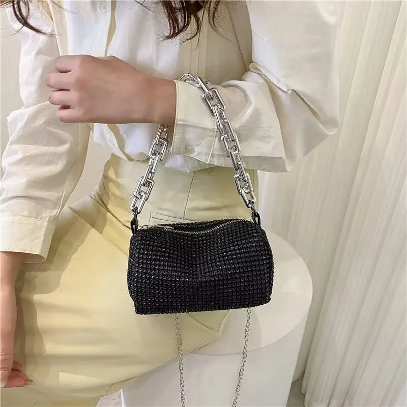 Women's Rhinestone Small Shoulder Bag Shiny Chain Handbag (6.3*3.54) inches