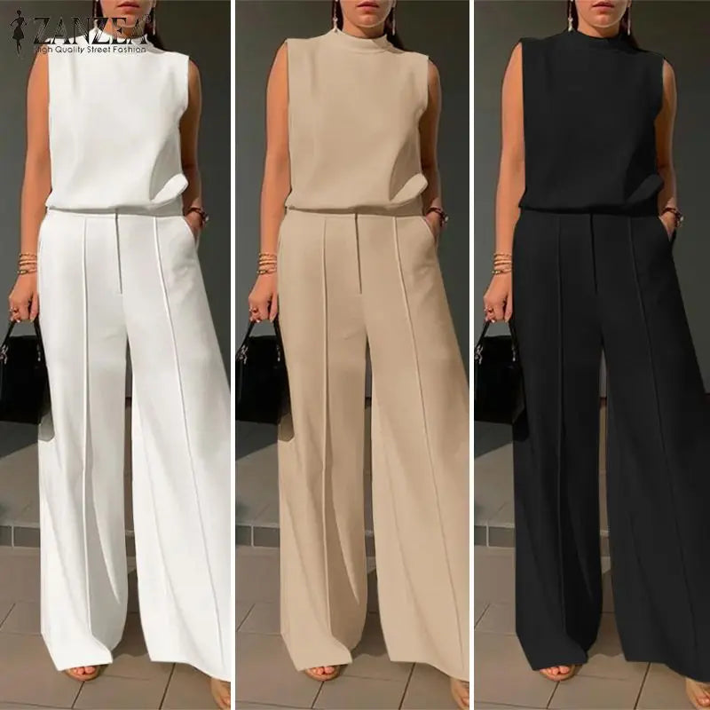 Elegant two-piece set, tank tops and wide-leg pants