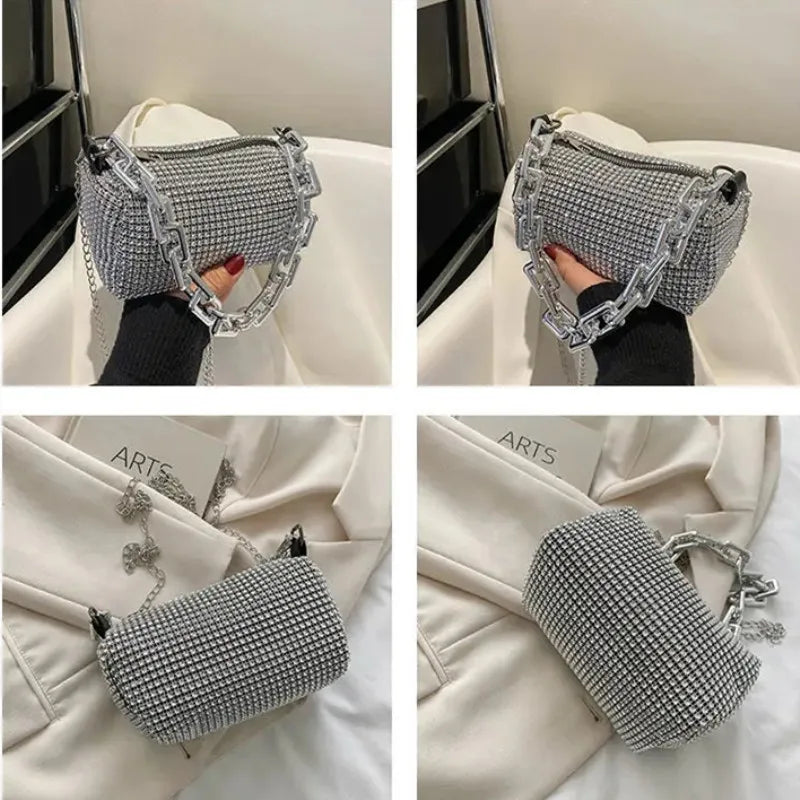 Women's Rhinestone Small Shoulder Bag Shiny Chain Handbag (6.3*3.54) inches