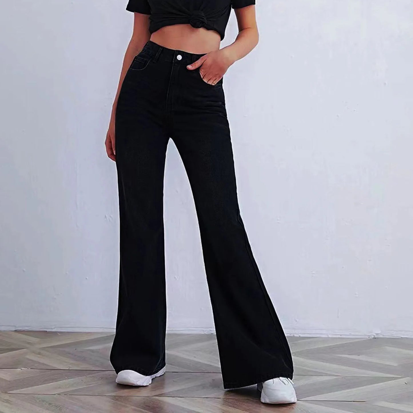 Women'S Wide Leg Pants High Waist Cowboy Daily Commuting Versatile Slimming Straight Pants Comfortable Casual Trousers