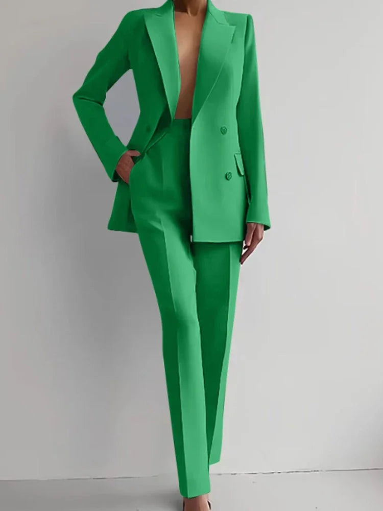 Two Piece Suit Women's Blazer Suit Office Lady Long Sleeve Blazer and Pant Sets