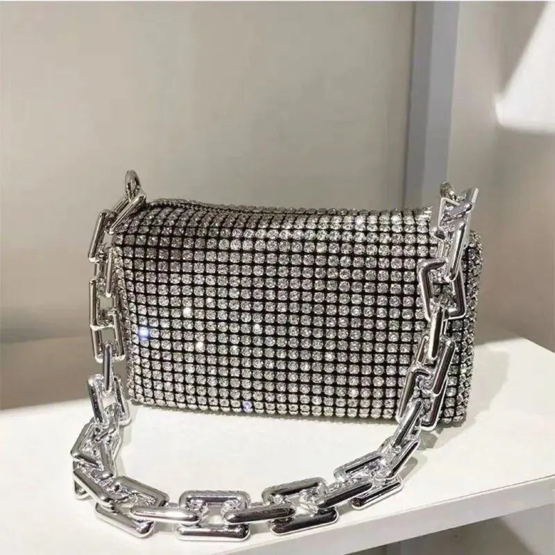 Women's Rhinestone Small Shoulder Bag Shiny Chain Handbag (6.3*3.54) inches