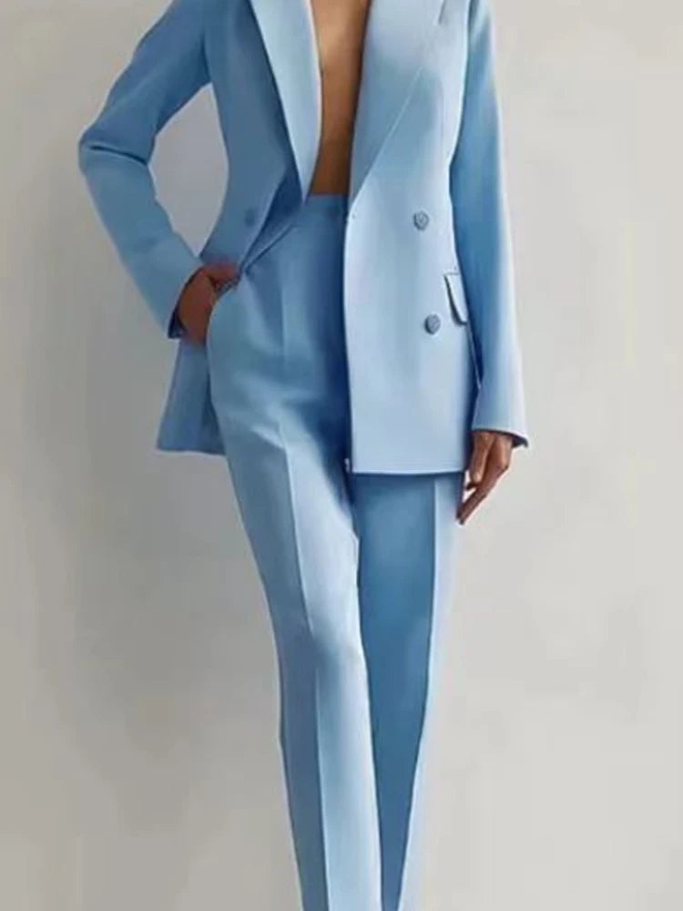 Two Piece Suit Women's Blazer Suit Office Lady Long Sleeve Blazer and Pant Sets
