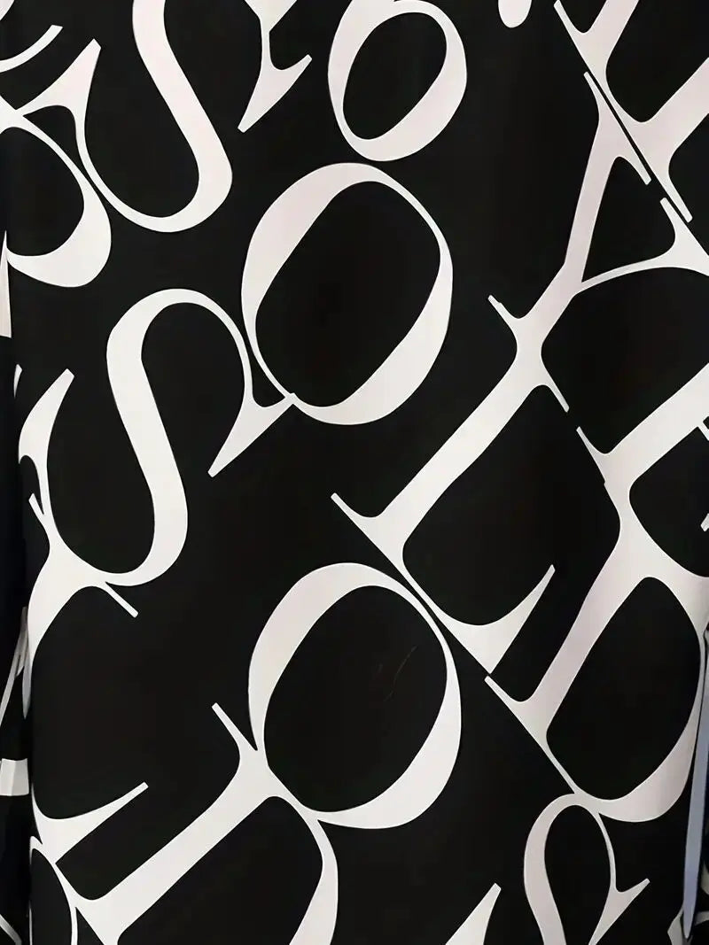 2025 Spring and Summer New Fashion Stylish Off-Shoulder Black and White Blouse – Chic Typography Print