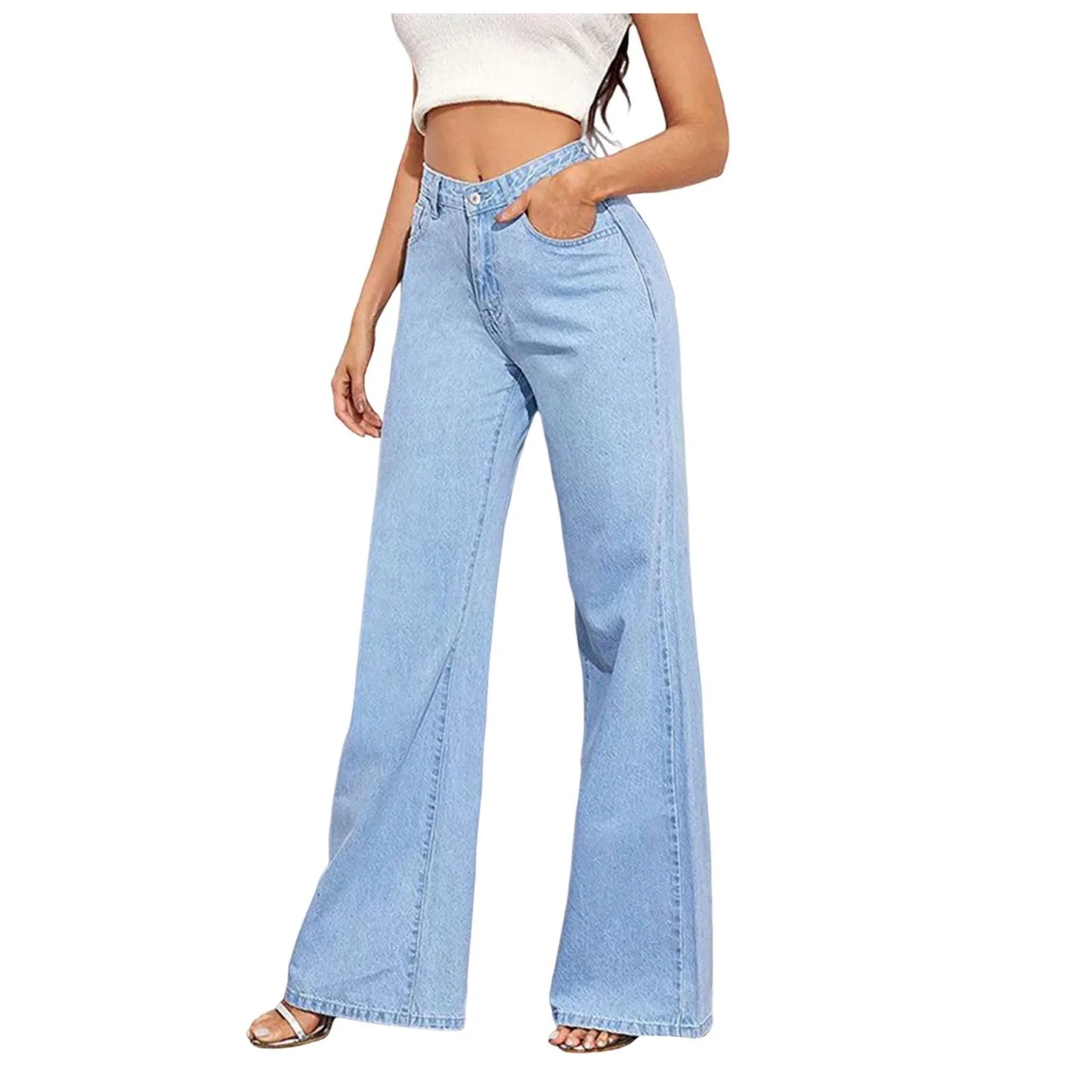 Women'S Wide Leg Pants High Waist Cowboy Daily Commuting Versatile Slimming Straight Pants Comfortable Casual Trousers