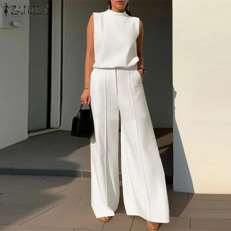 Elegant two-piece set, tank tops and wide-leg pants