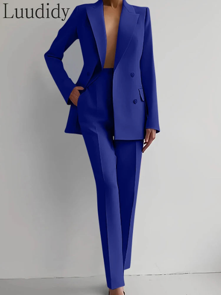 Two Piece Suit Women's Blazer Suit Office Lady Long Sleeve Blazer and Pant Sets