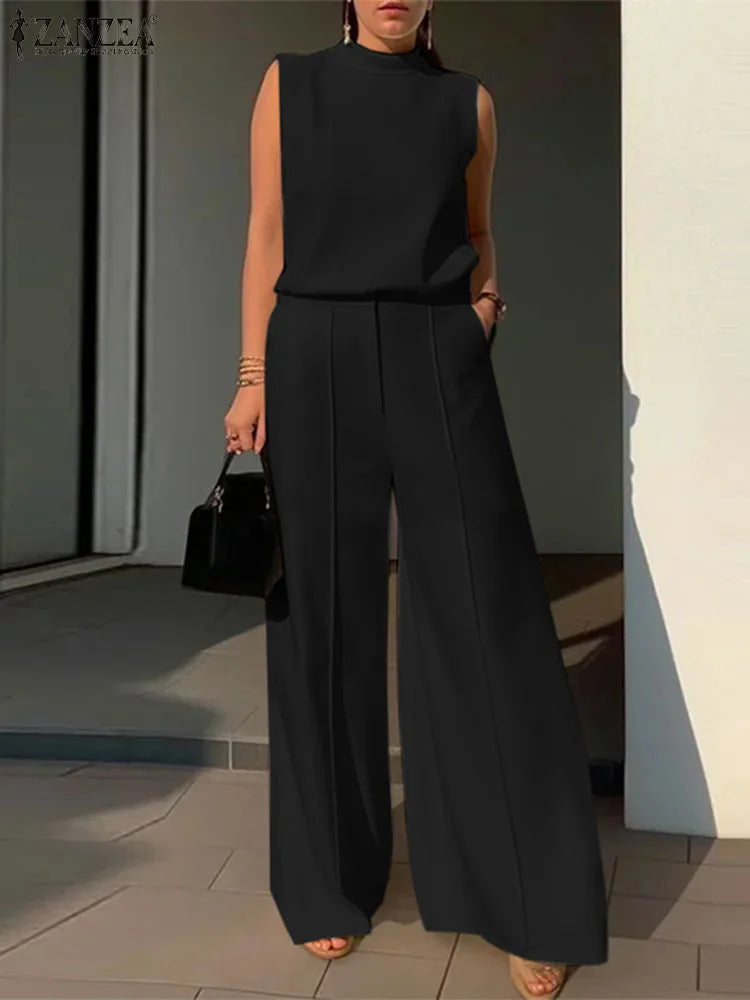Elegant two-piece set, tank tops and wide-leg pants