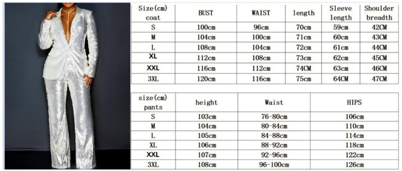 Women's Slim Fit Sequin Blazer Suit with Elegant Pants