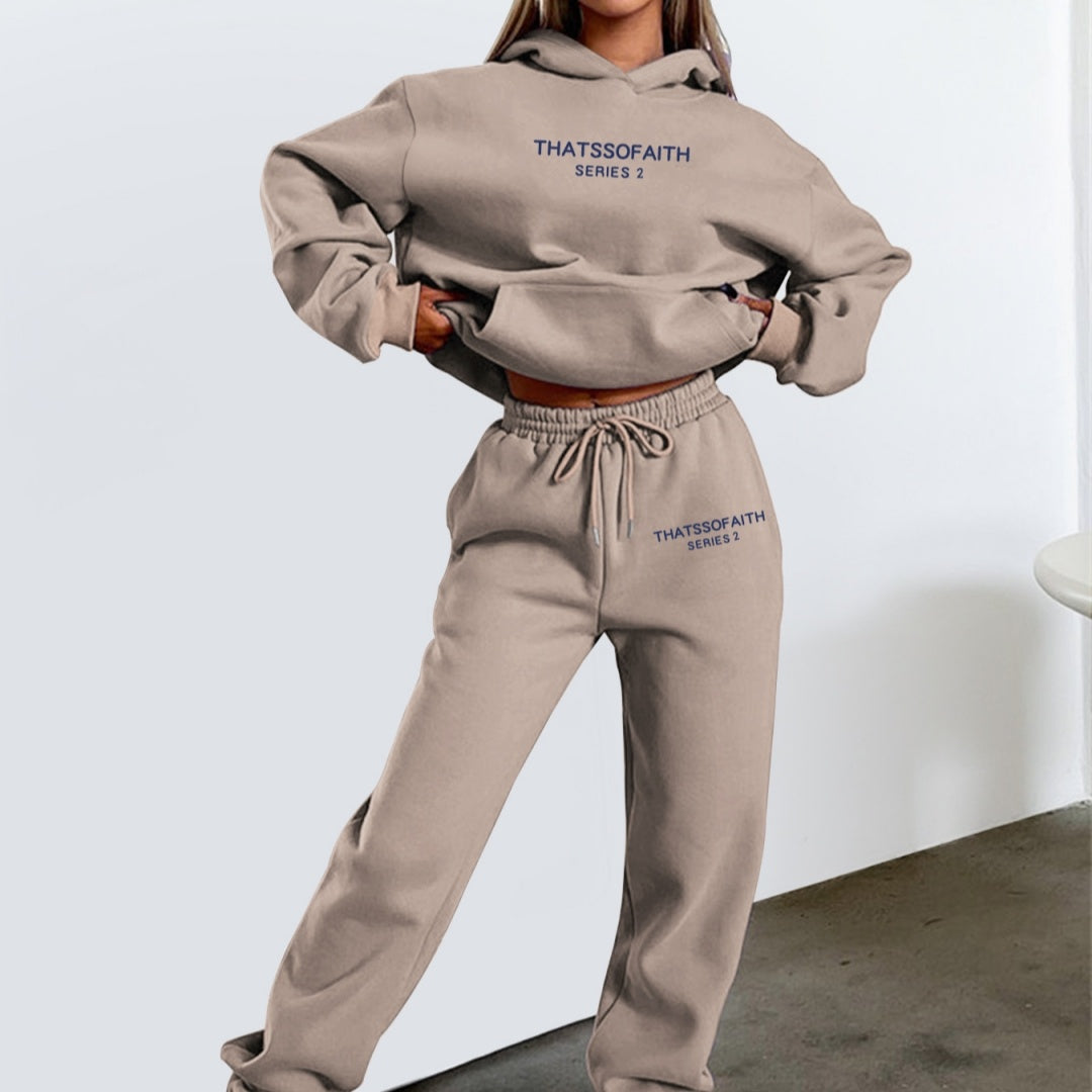 Women's Sports Set Letter Print Hooded Sweatshirt