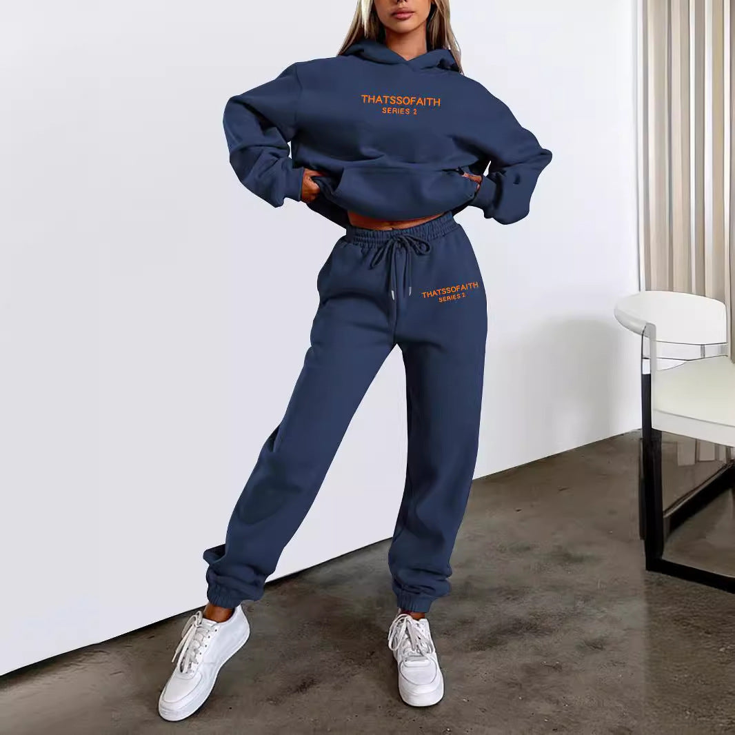 Women's Sports Set Letter Print Hooded Sweatshirt