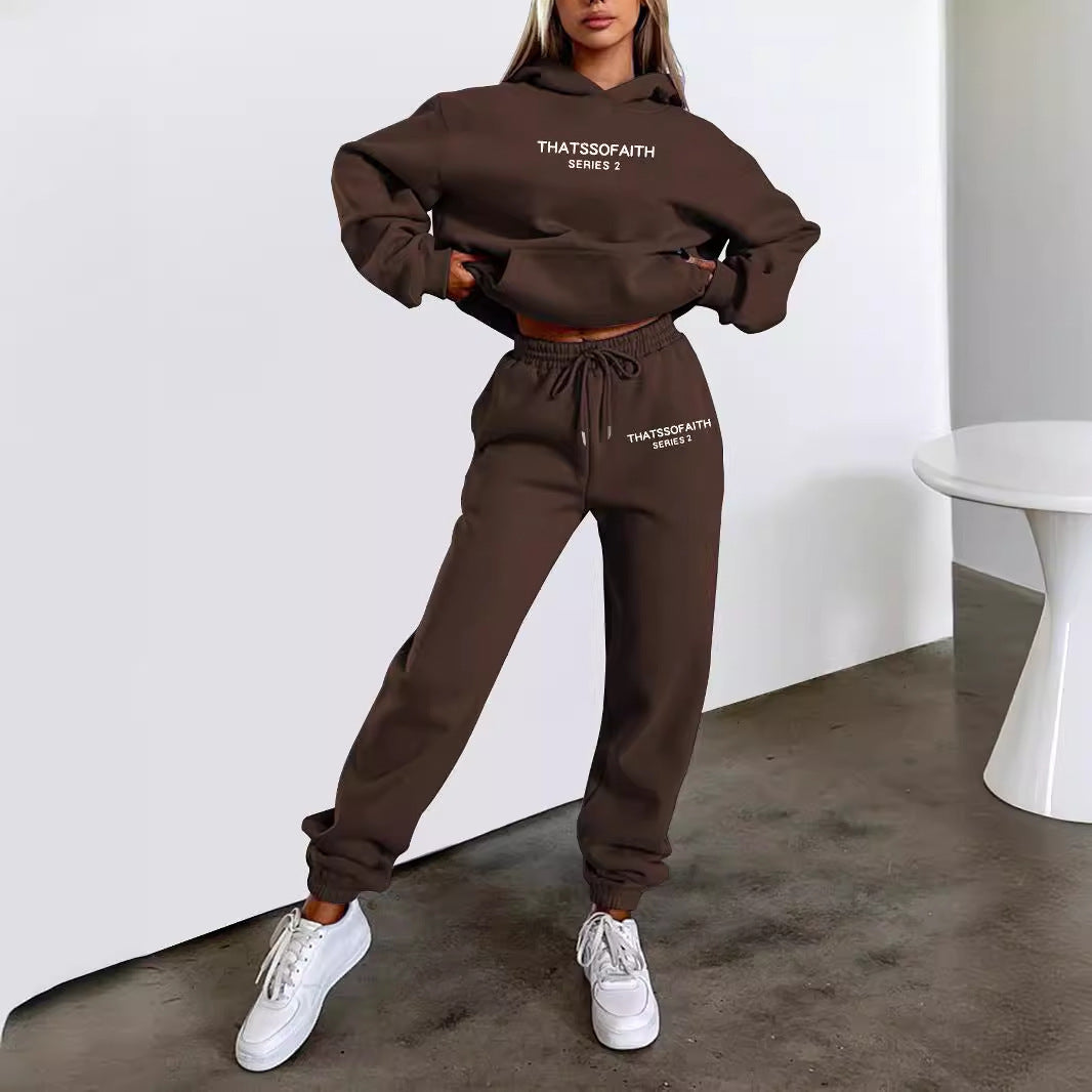 Women's Sports Set Letter Print Hooded Sweatshirt