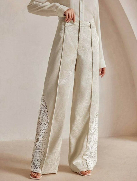 High-Waisted Palazzo Pants with Lace Detail – Timeless Elegance