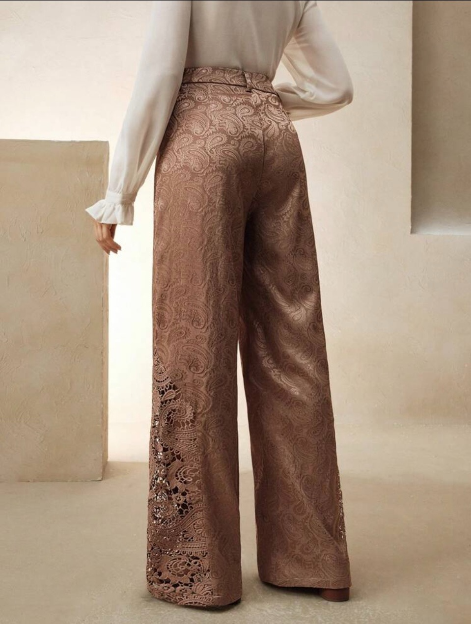 High-Waisted Palazzo Pants with Lace Detail – Timeless Elegance