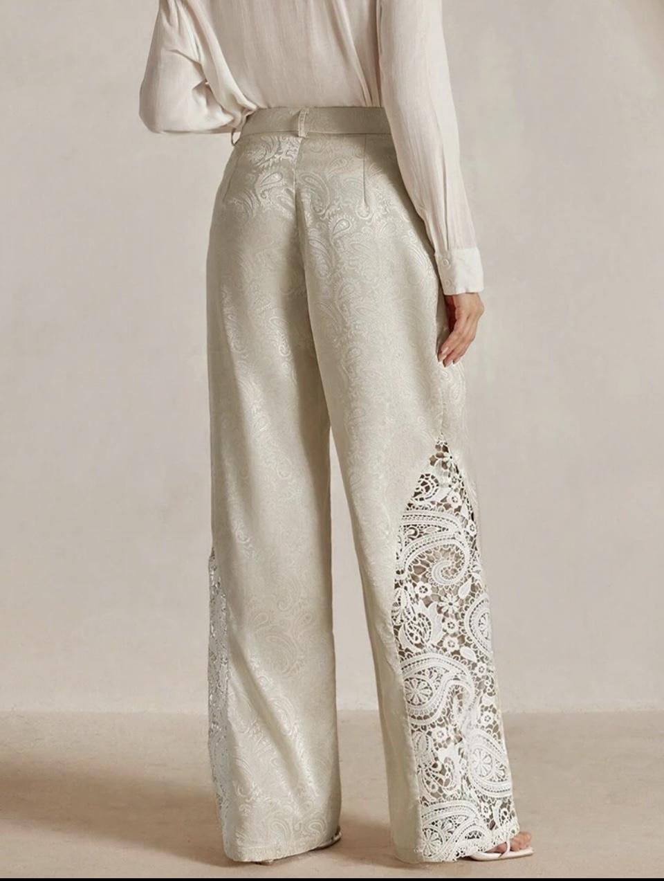 High-Waisted Palazzo Pants with Lace Detail – Timeless Elegance
