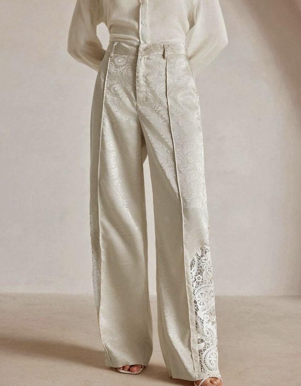 High-Waisted Palazzo Pants with Lace Detail – Timeless Elegance