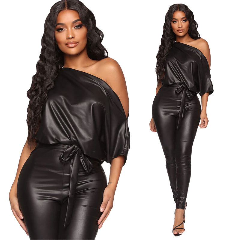 Bold Outfit: PU Strapless Jumpsuit
