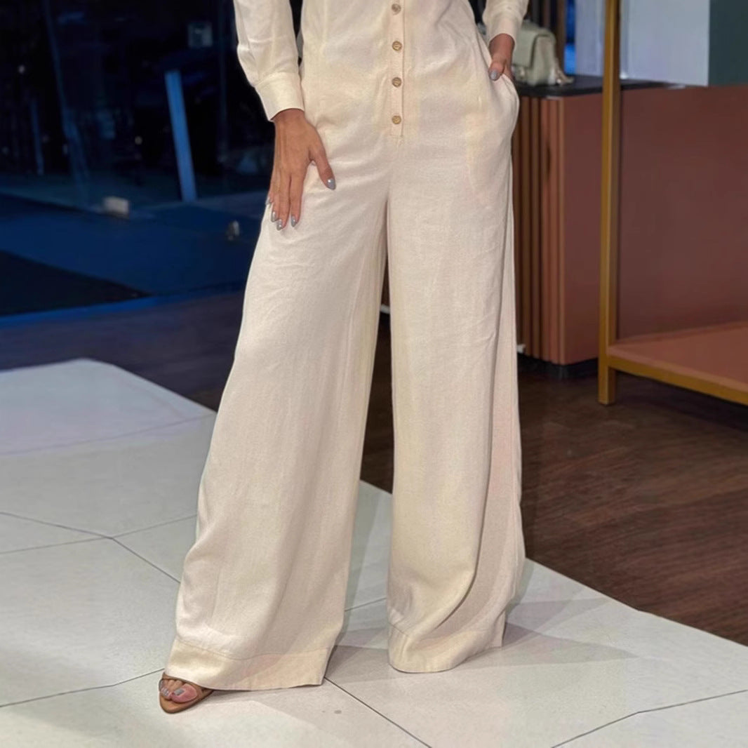 Relaxed Fit Shirt Collar Jumpsuit women's onesies, autumn new fashion lapel V-neck casual