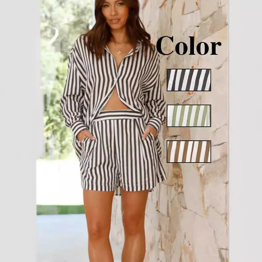 2025 summer  cross-border foreign trade women's fashion casual polo collar striped color-blocked