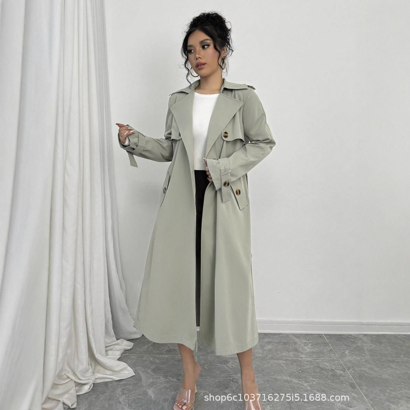 Effortless Elegance: A-Line Trench Coat with Double-Breasted Design