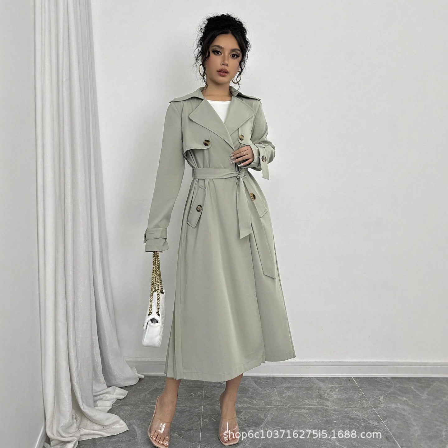 Effortless Elegance: A-Line Trench Coat with Double-Breasted Design
