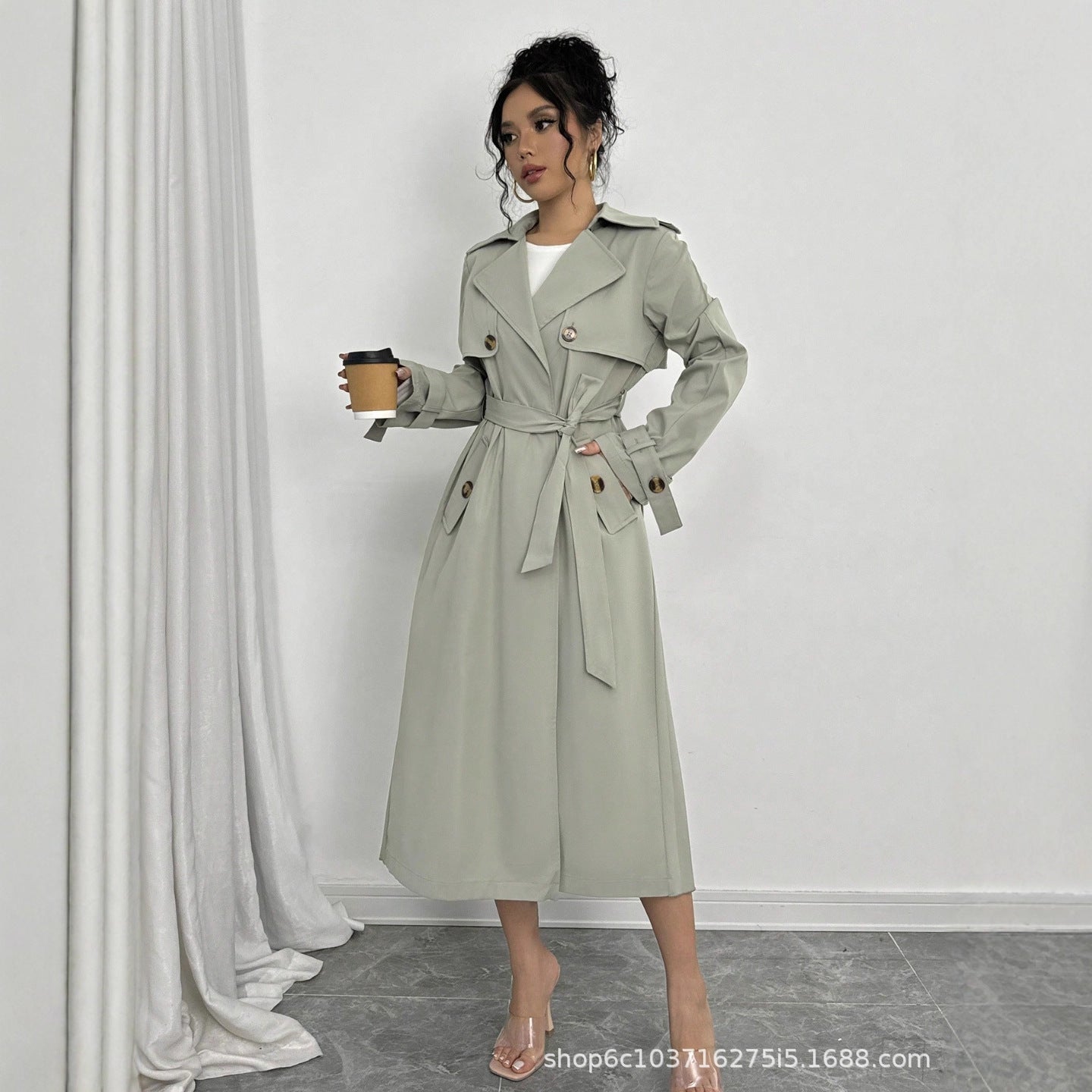 Effortless Elegance: A-Line Trench Coat with Double-Breasted Design