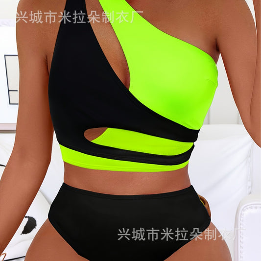 2025 Spot New Split Swimsuit  Color-Blocked with Chest Cushion Women's Sexy Beachwear Swimsuit Women
