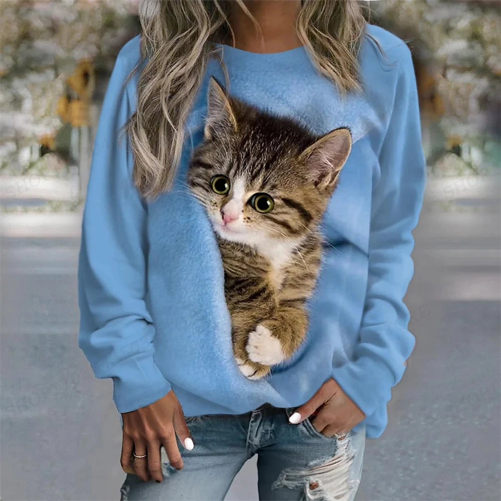 Cat Print Hoodie Women's Hoodies Animal Sweatshirts Harajuku Hoodie Autumn Winter Coats Pullovers