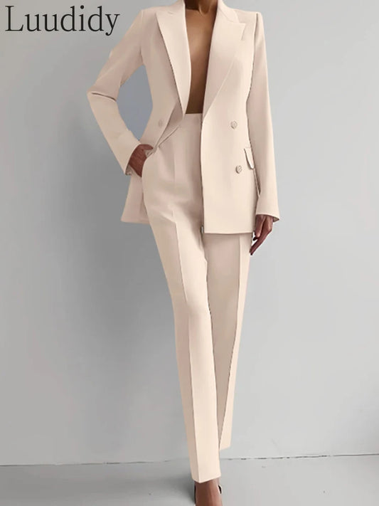 Two Piece Suit Women's Blazer Suit Office Lady Long Sleeve Blazer and Pant Sets