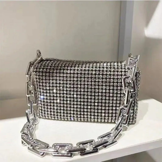 Women's Rhinestone Small Shoulder Bag Shiny Chain Handbag (6.3*3.54) inches