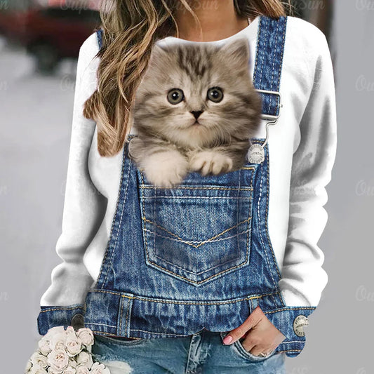 Cat Print Hoodie Women's Hoodies Animal Sweatshirts Harajuku Hoodie Autumn Winter Coats Pullovers