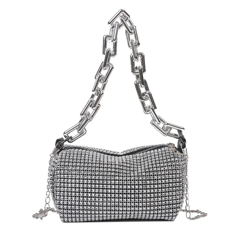 Women's Rhinestone Small Shoulder Bag Shiny Chain Handbag (6.3*3.54) inches