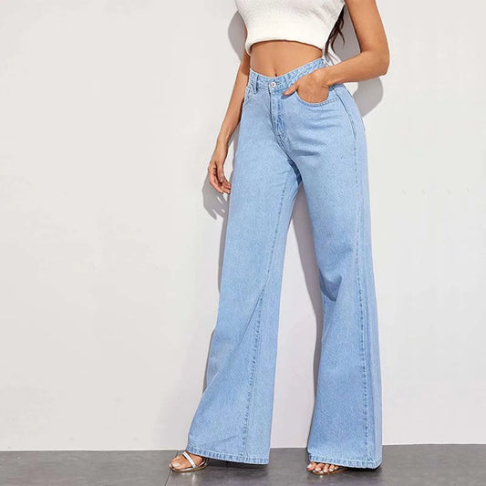 Women'S Wide Leg Pants High Waist Cowboy Daily Commuting Versatile Slimming Straight Pants Comfortable Casual Trousers