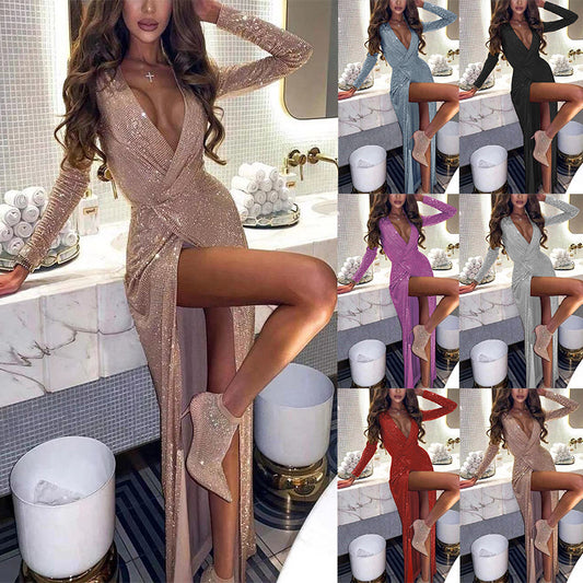 Sexy V Neck Bodycon Glitter Dress. Sparkly